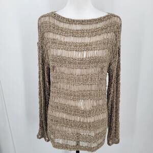 Mango Top Womens Medium Beige Open Knit Long Sleeve Boho Beach Festival Coastal